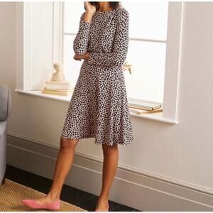 Boden NWT Nellie Jersey Dress Black with Pink Polka Dot Women's 8